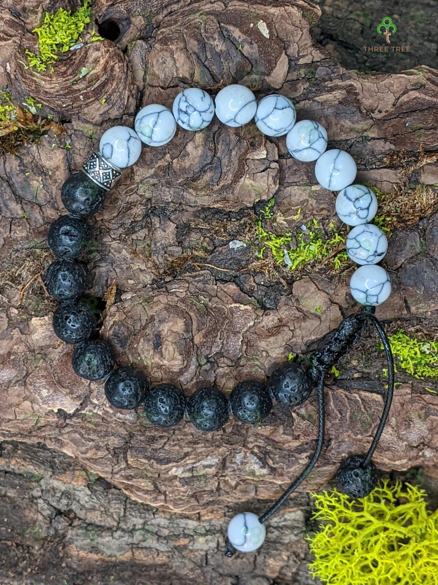 Three Tree Crafts Bracelet Howlite and Volcanic Rock Adjustable Yin Yang Bracelet(s)