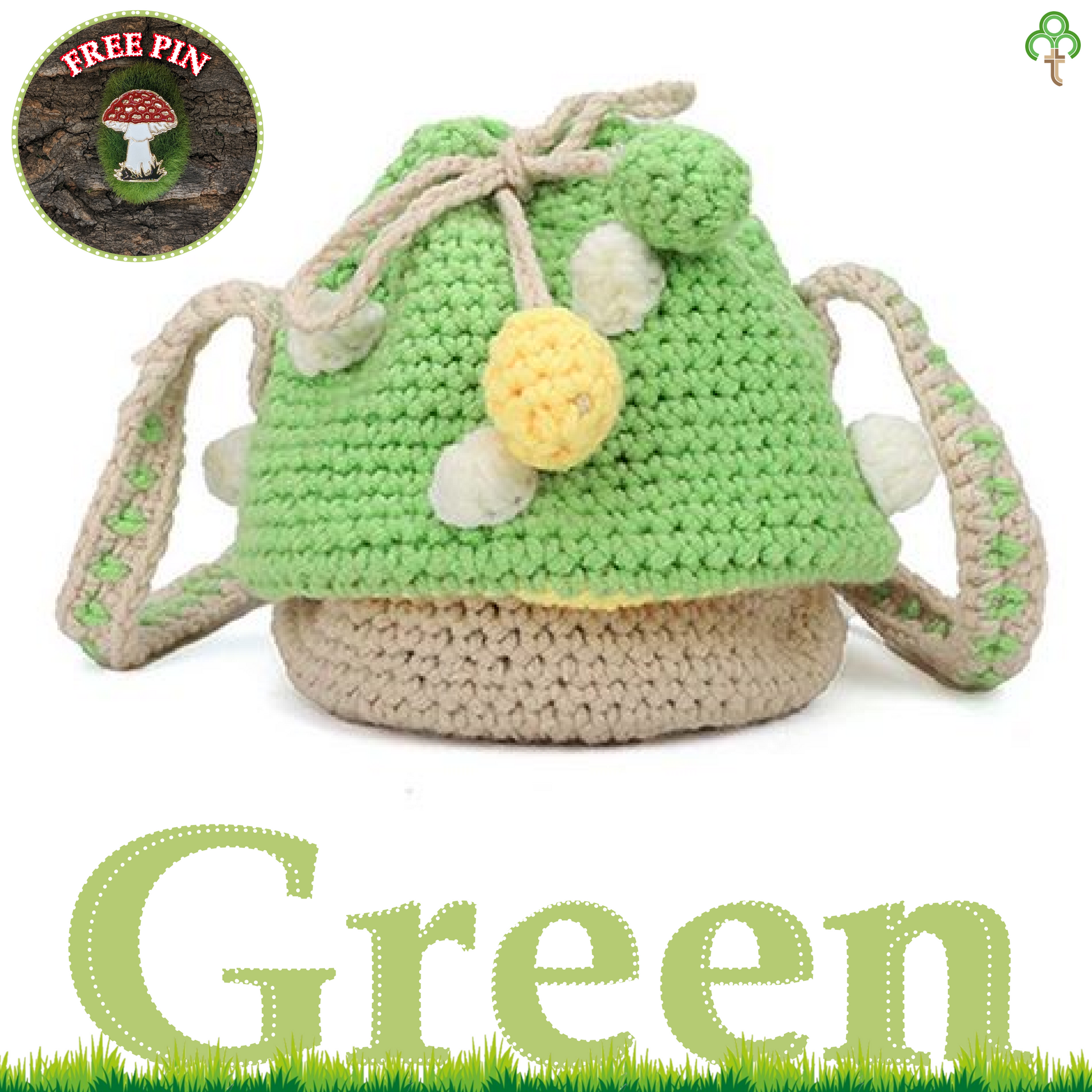 Three Tree Crafts Handbags Hand Knit Mushroom Handbag Green