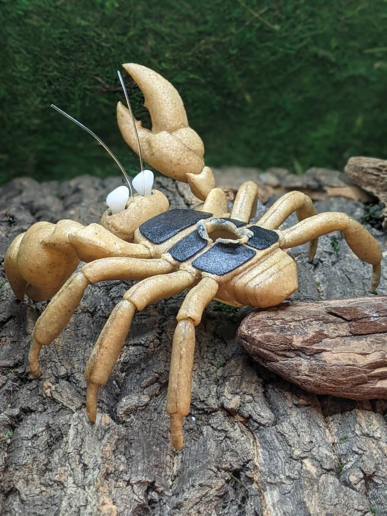 threetreecrafts Sculptures & Statues Crab Pseudo Scorpion with Amanita Mushroom